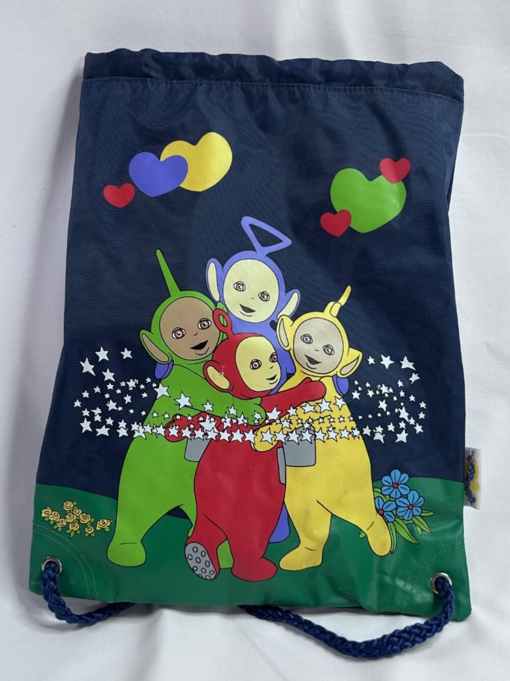 Vintage Teletubbies Drawstring Bag Navy & Green Kids Backpack